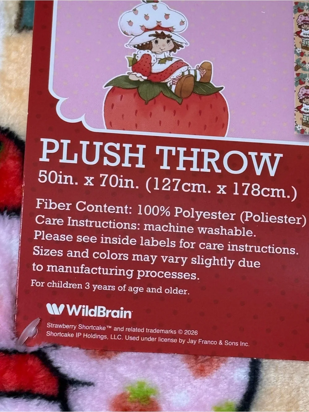 Strawberry Shortcake Plush Throw Blanket - Pale Orange with Boots & Strawberries